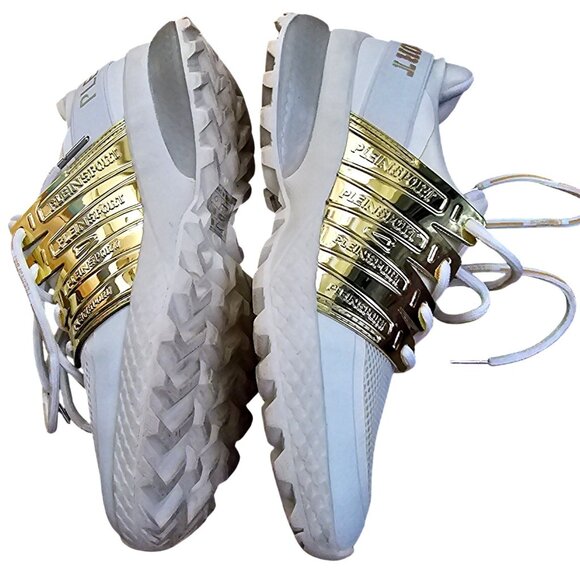 Philipp Plein Sport Women's White & Gold Sneakers Size 38 Mesh & Leather (No Box - Picture 9 of 10